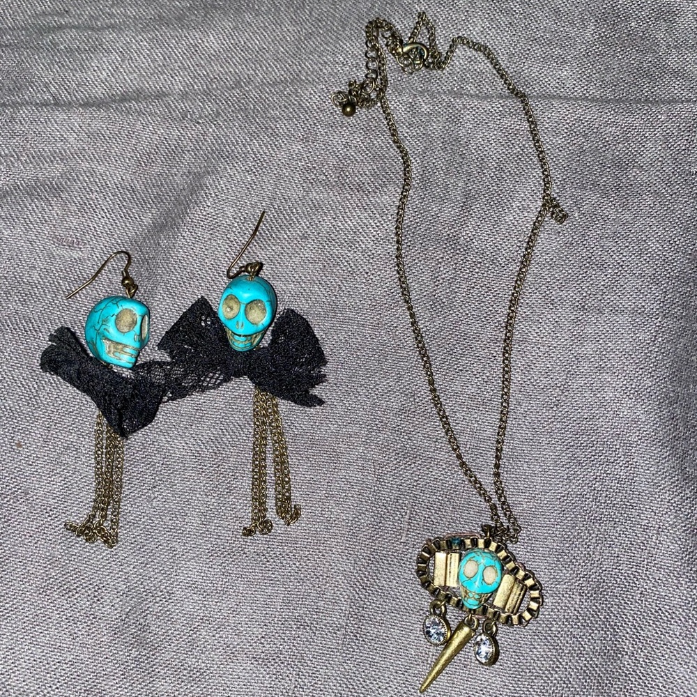 Blue Skull & Gold Jewelry Set
